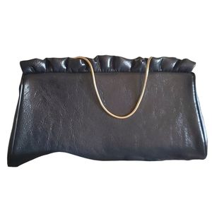 Vintage Clutch Bag Dark Navy Man Made Material Gold Tone Clasp and Strap